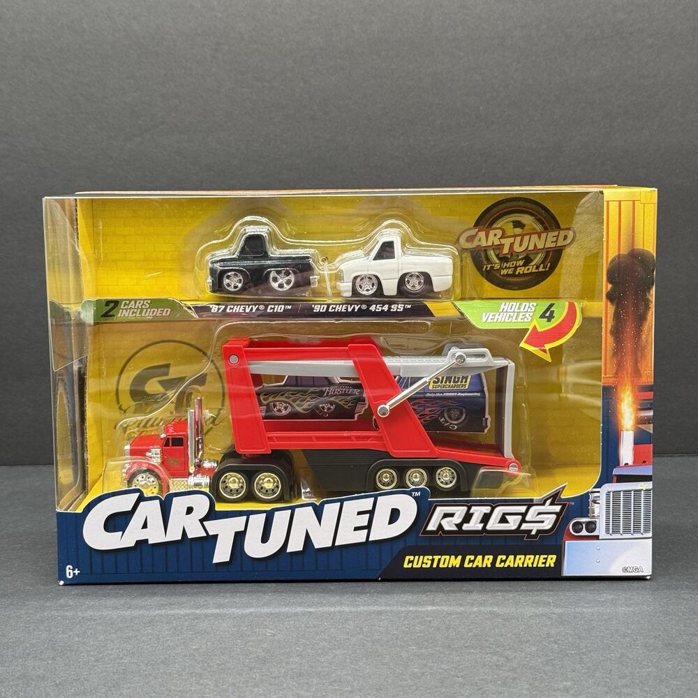 Car Tuned Rigs Custom Car Carrier w/ 2 Vehicles ‘87 Chevy C10 & ‘90 Chevy 454 SS